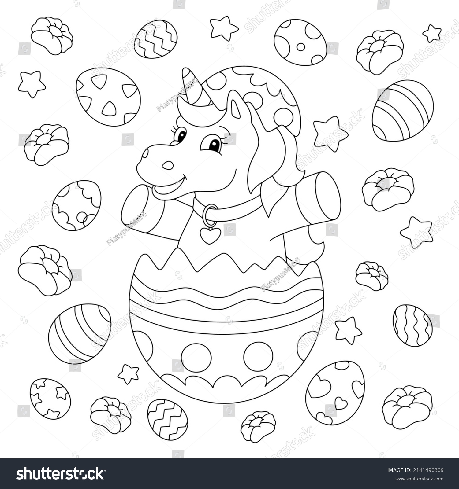 Cheerful unicorn celebrates easter coloring book stock vector royalty free