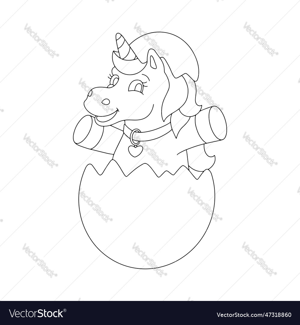 Unicorn jumps out of the easter egg coloring book vector image