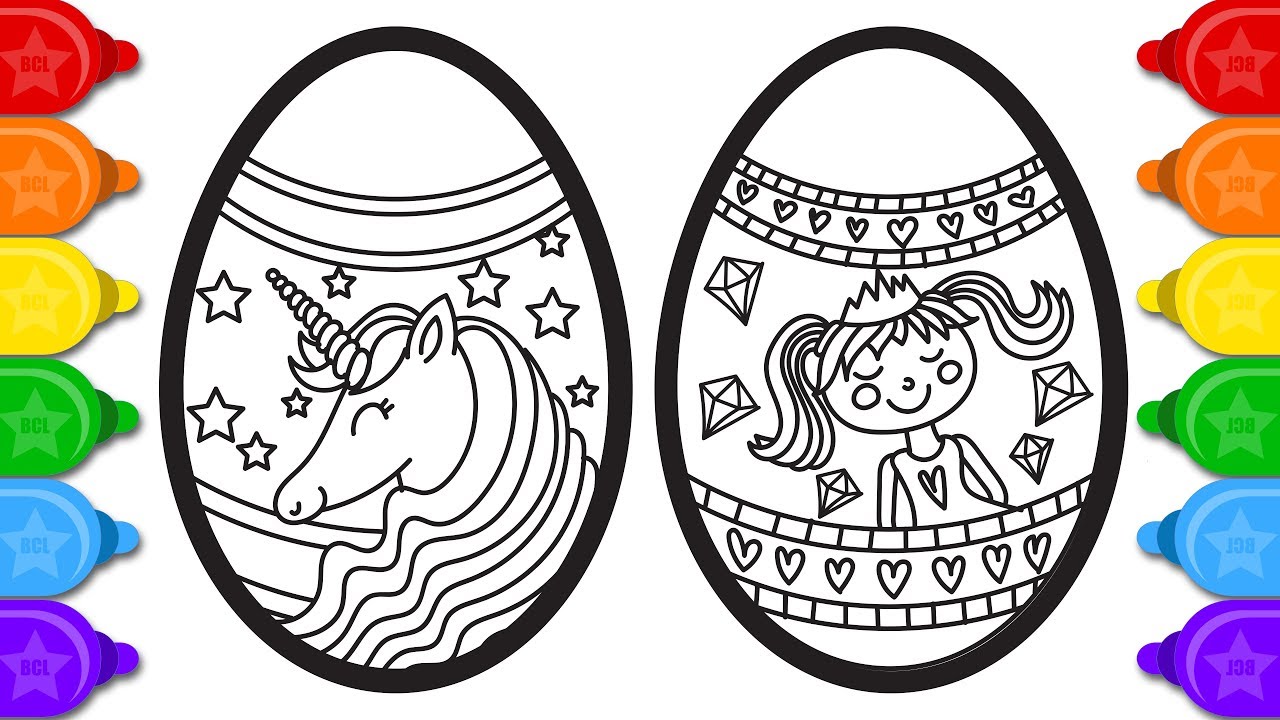 Glitter unicorn easter eggs coloring and drawing for kids how to draw easter eggs coloring page