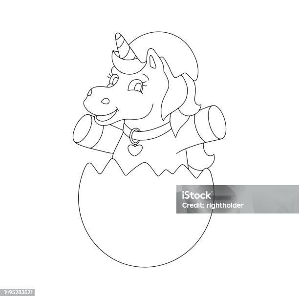 The unicorn jumps out of the easter egg coloring book page for kids cartoon style character vector illustration isolated on white background stock illustration