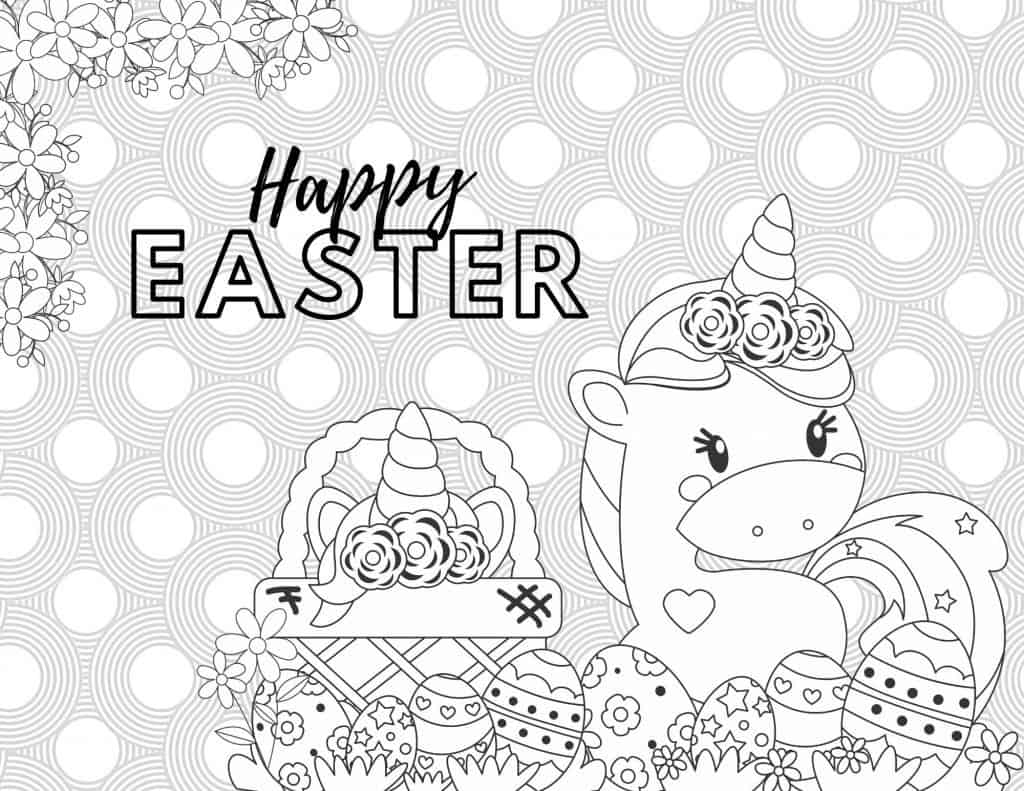 Easter unicorn coloring page for kids teens