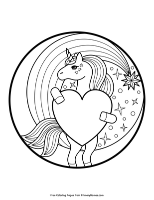 Unicorn holding a heart coloring page â free printable pdf from