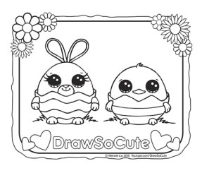 Bunny and duck egg coloring page â draw so cute