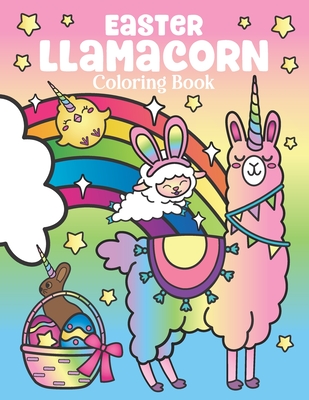 Easter llamacorn coloring book of magical unicorn llamas and cactus easter bunny with rainbow easter eggs