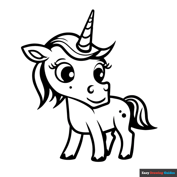 Easy cartoon unicorn coloring page easy drawing guides