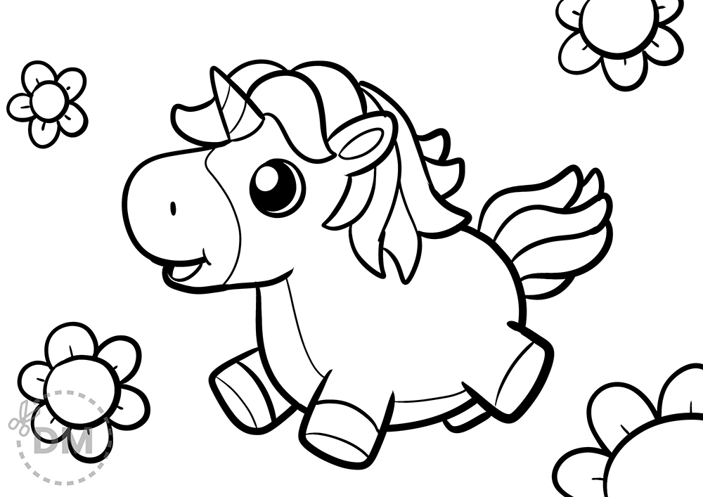 Easy unicorn coloring page for kids and beginners to color