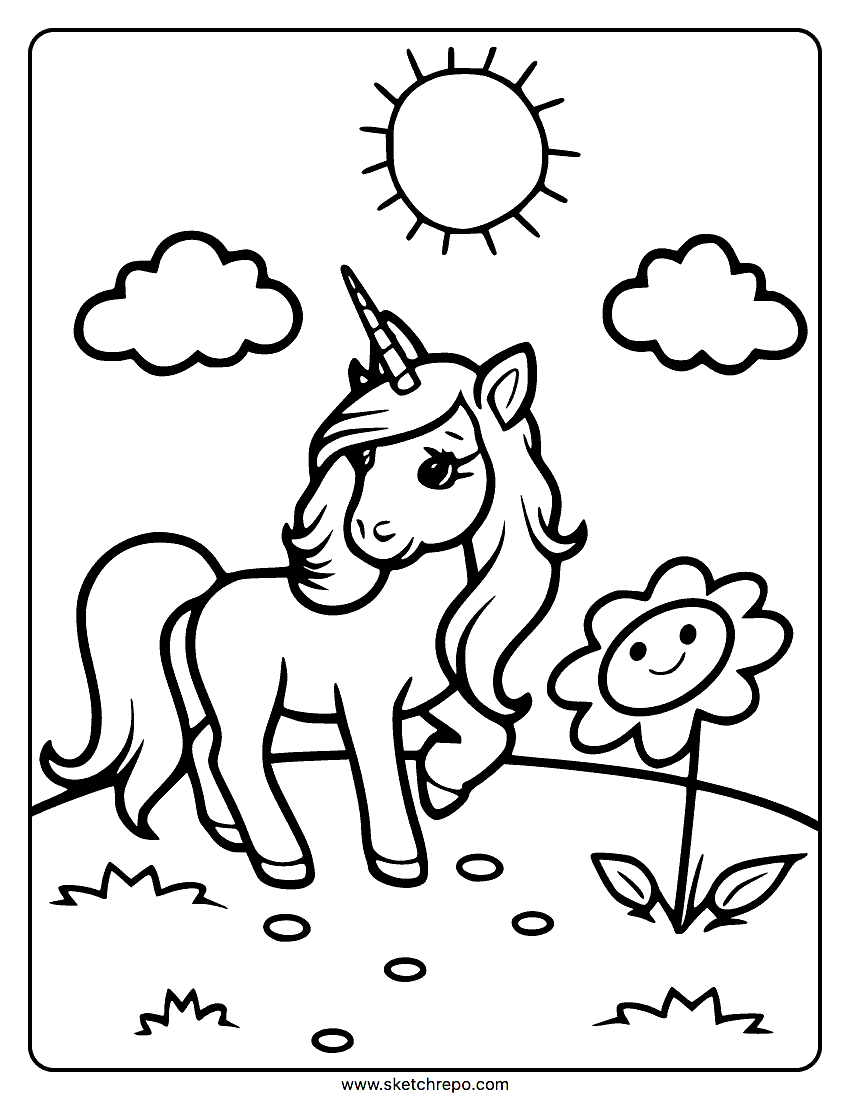 Easy unicorn coloring page