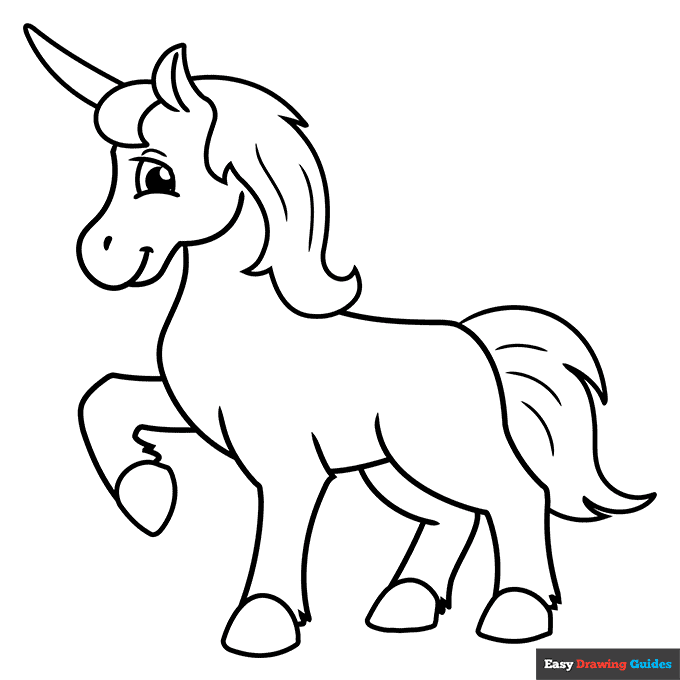 Cute unicorn coloring page easy drawing guides