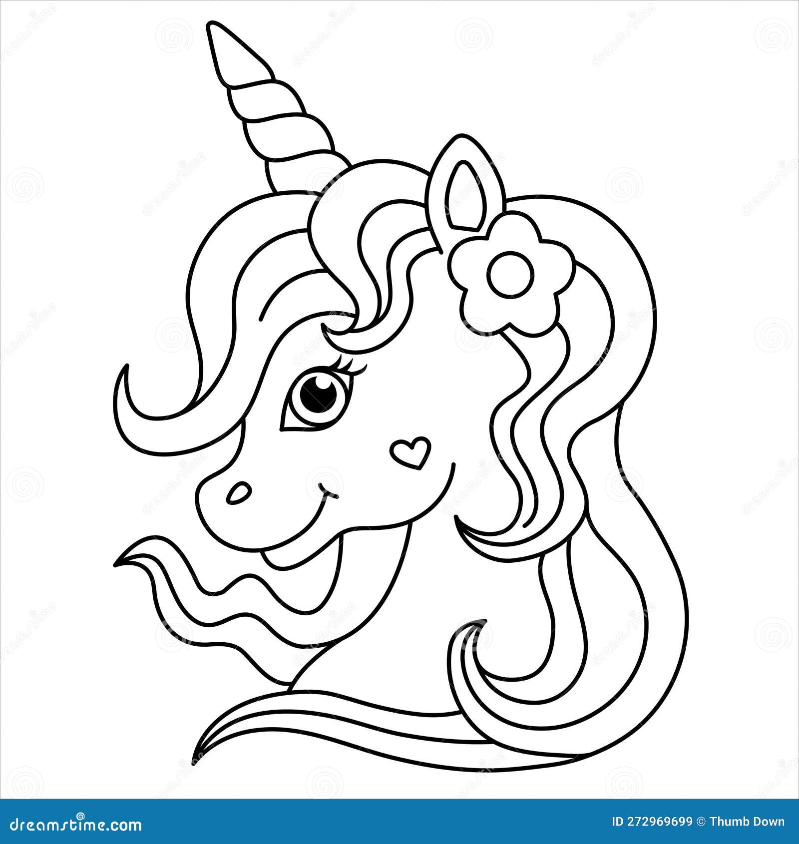 Cute unicorn head coloring page magical unicorn illustration for children stock vector