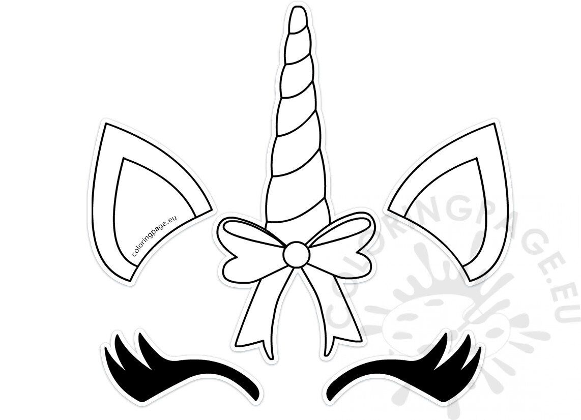 Unicorn face with bow template coloring page