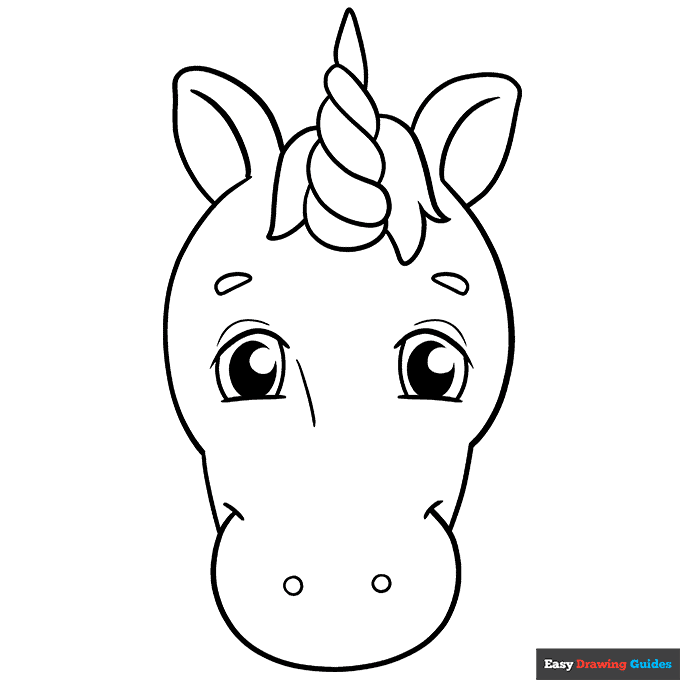 Unicorn face coloring page easy drawing guides