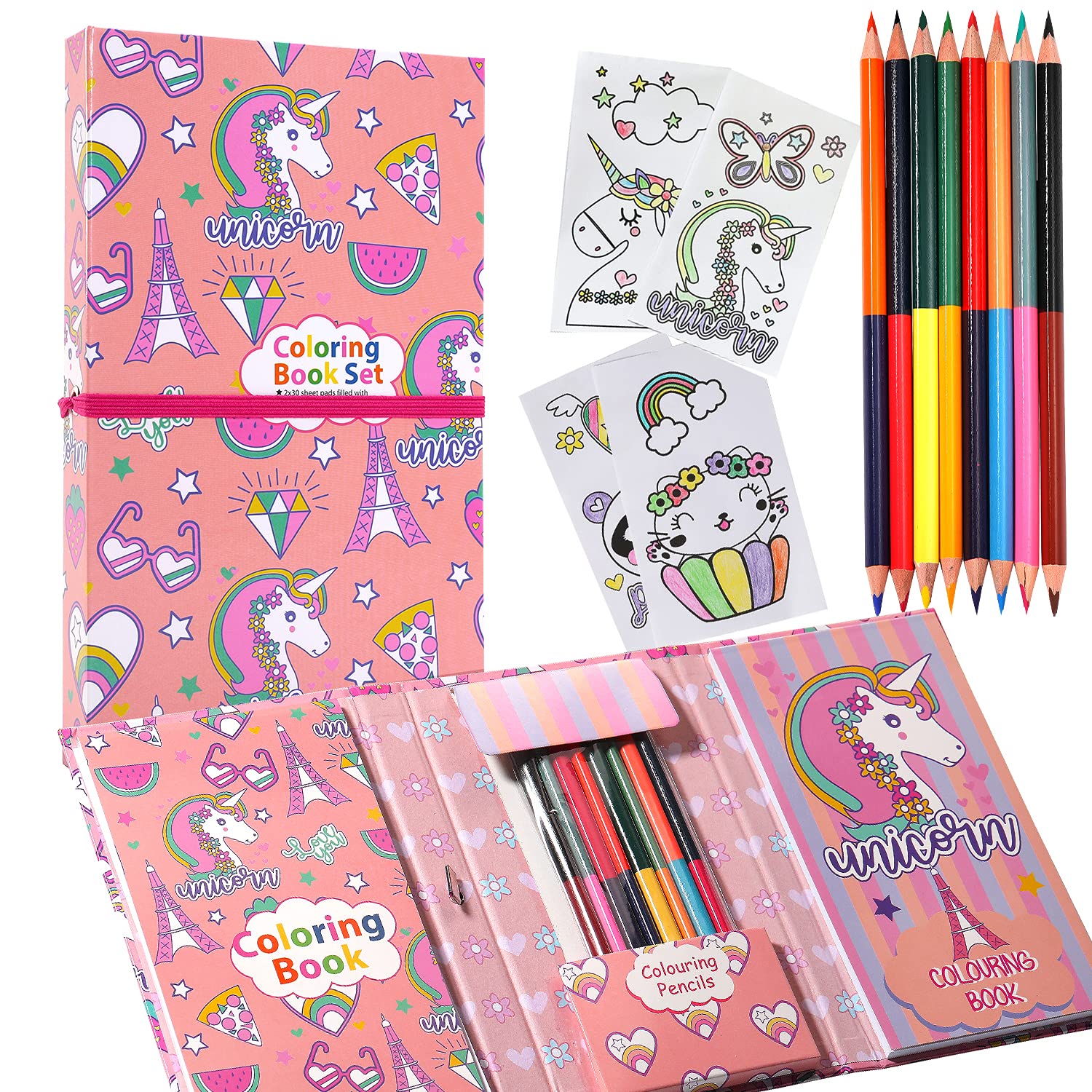 Yoytoo unicorn coloring pads kit for girls unicorn coloring book with coloring pages and colored pencils for drawing painting travel coloring kit for kids girls ages