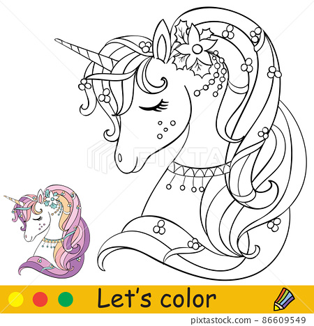 Unicorn head vector illustration coloring with