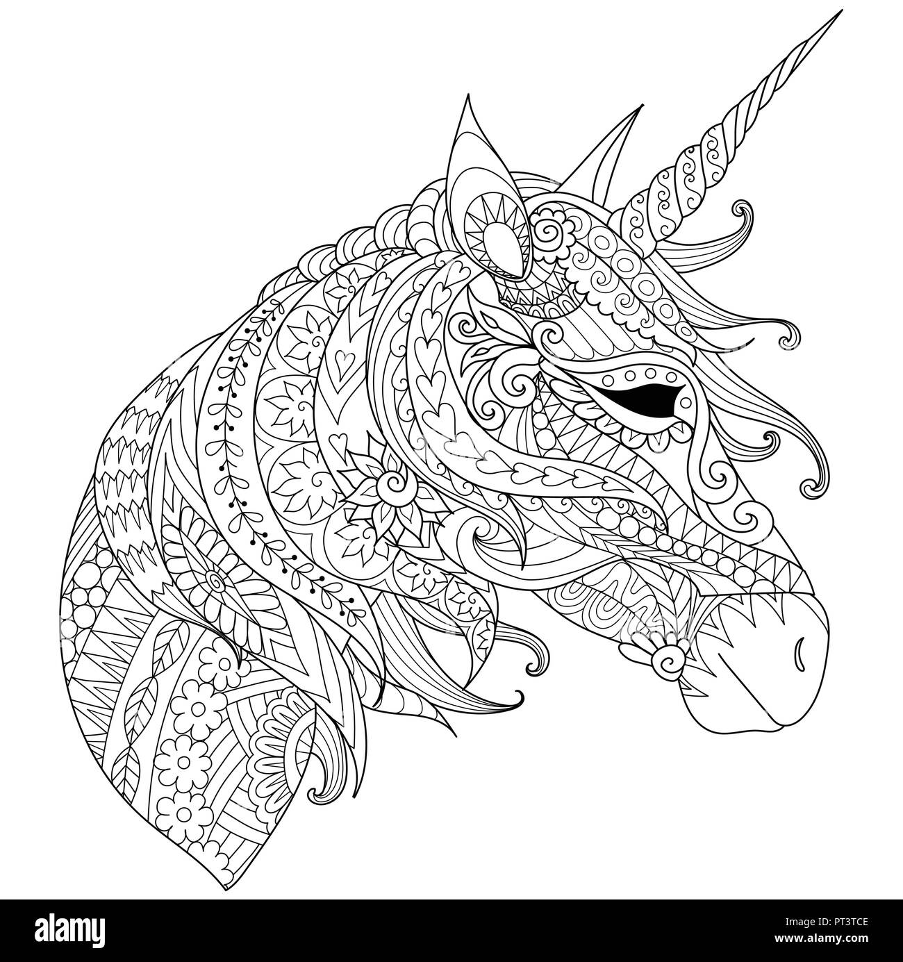 Coloring book for adults colouring pictures with fairytale magic unicorn also can be used for printing on product vector illustration stock vector image art