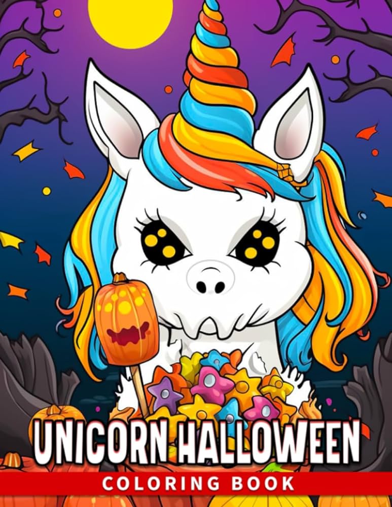 Unicorn halloween coloring book cute and by stephens elena