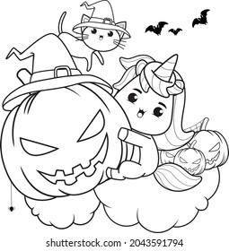 Hakuun halloween coloring book cute unicorn liittyvã vektorikuva rojaltivapaa