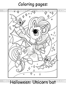 Coloring book page cute unicorn with halloween