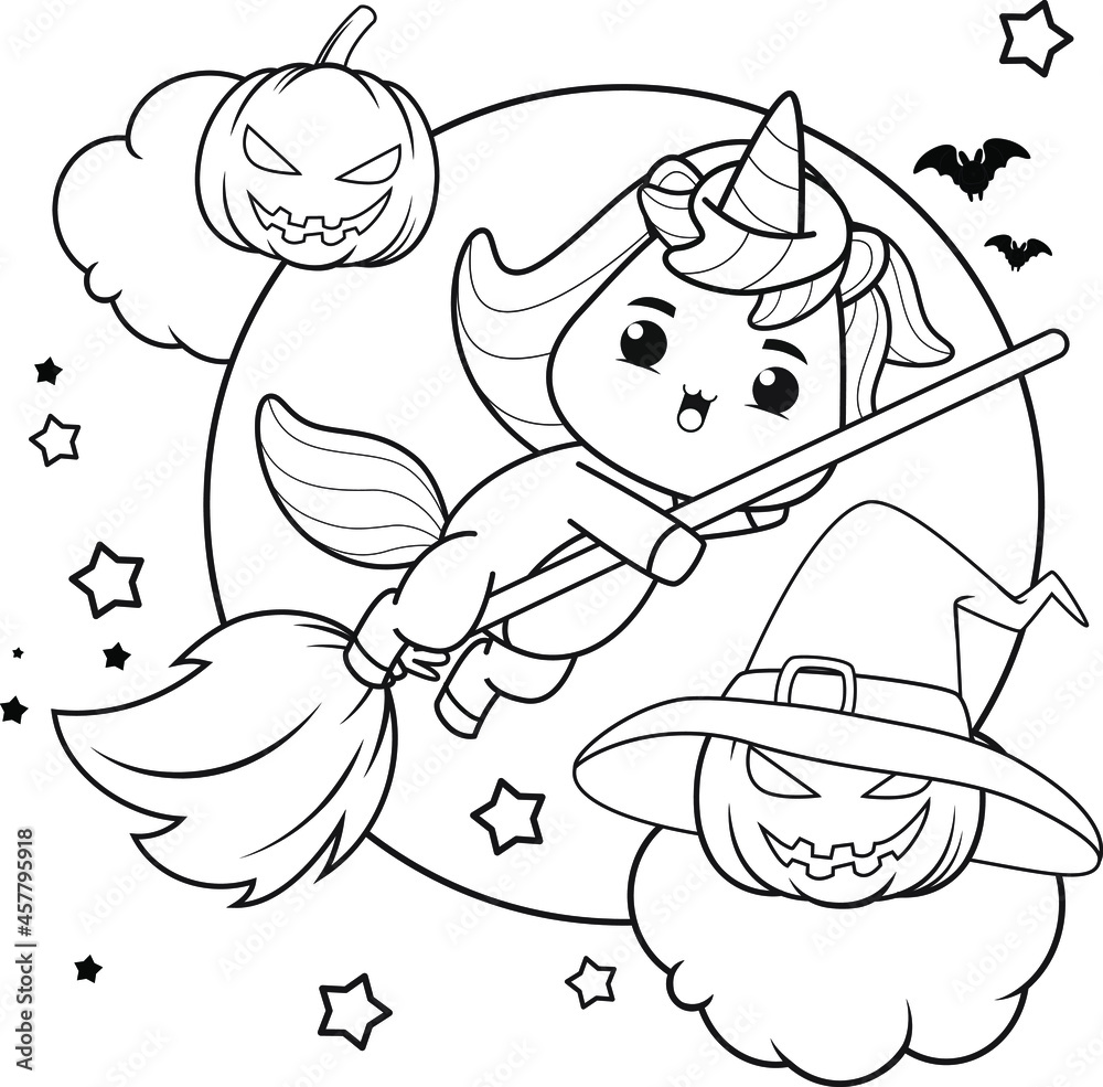 Vektorbilden halloween coloring book with cute unicorn