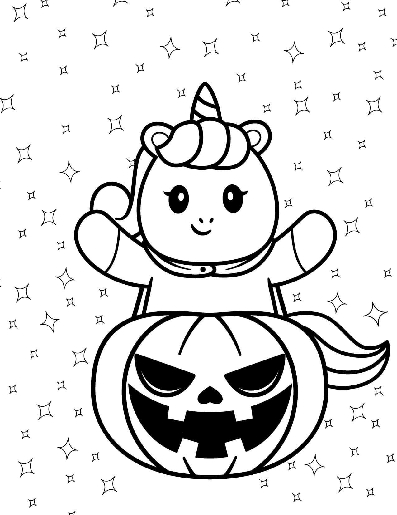 Unicorn in halloween coloring page