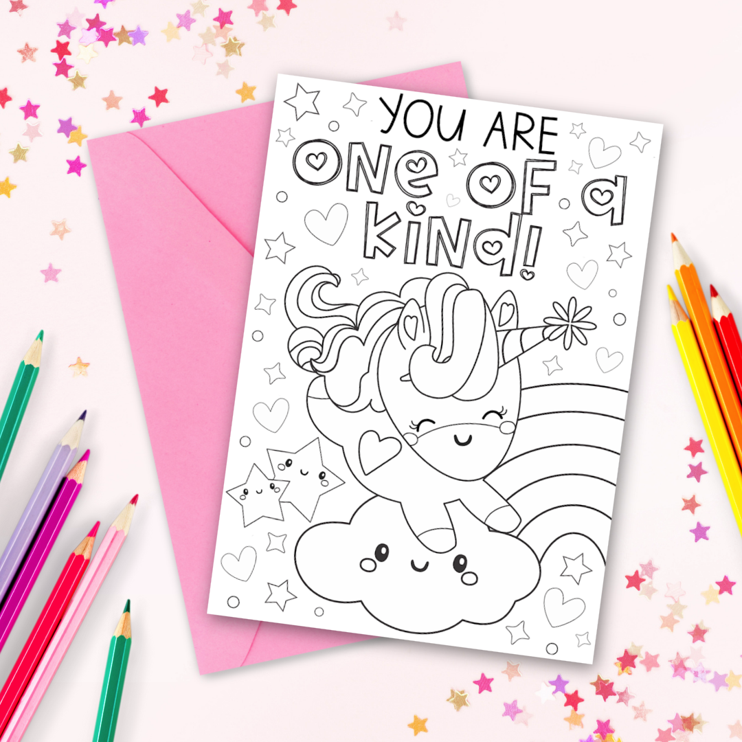 Free printable unicorn coloring cards