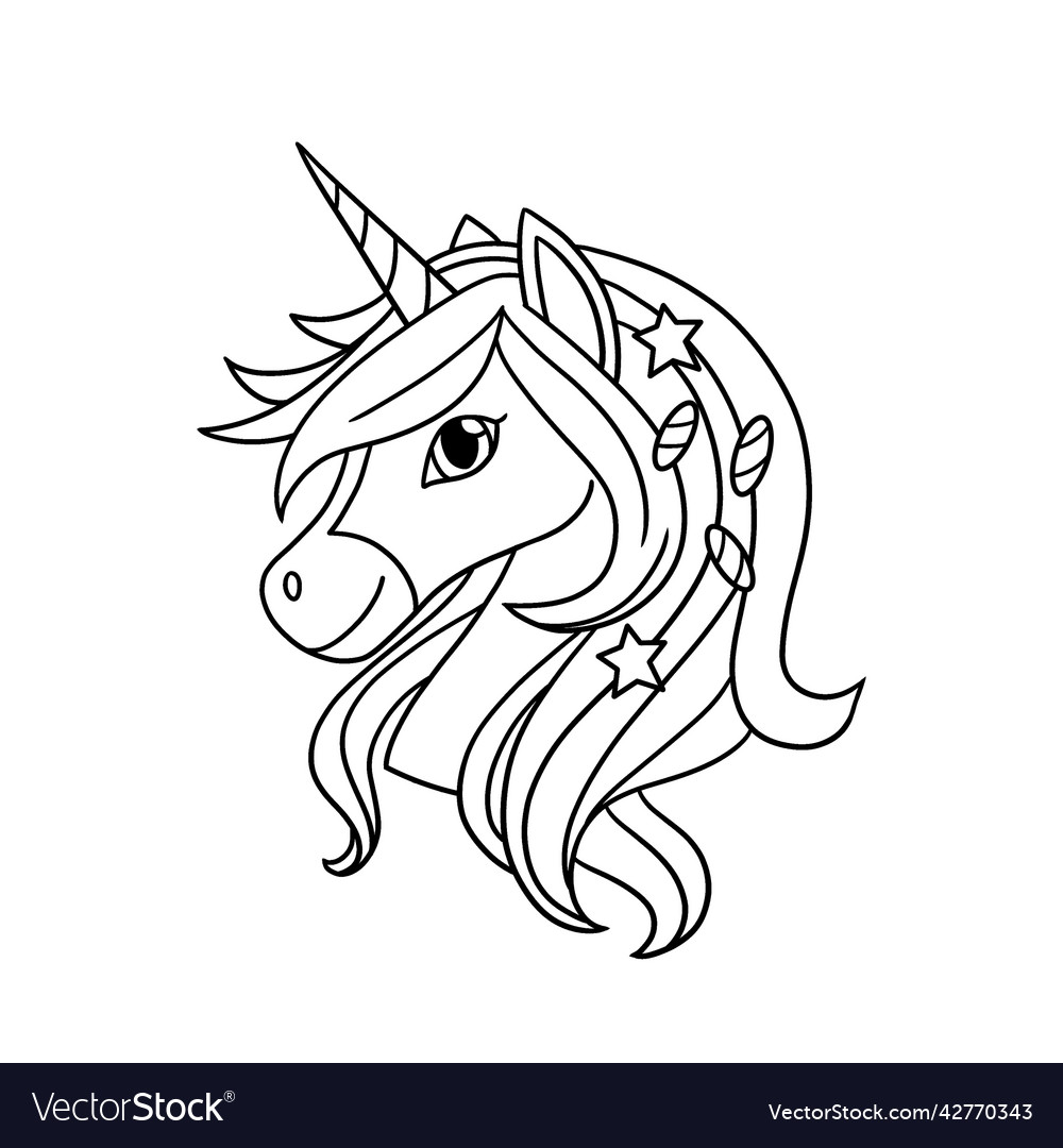 Unicorn head isolated coloring page for kids vector image