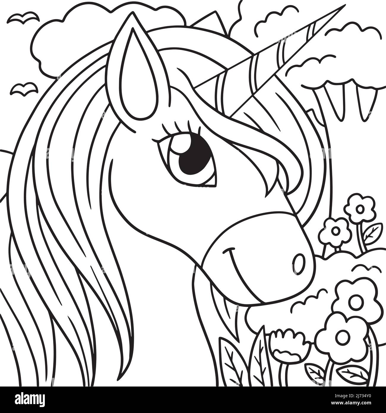 Unicorn head coloring page for kids stock vector image art