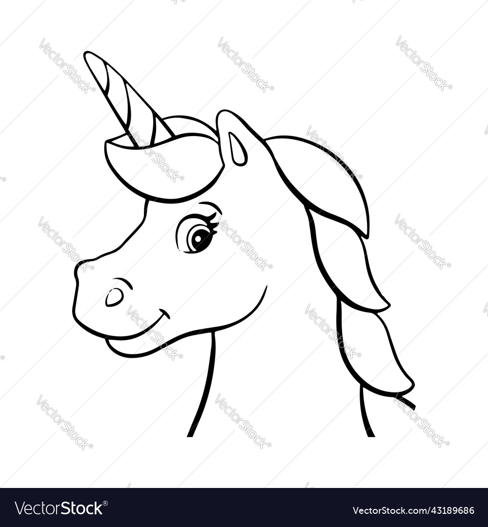 Coloring page for kids head unicorn digital stamp vector image