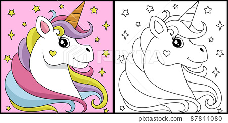 Unicorn head coloring page colored illustration