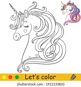Cute dreaming head unicorn coloring book stock vector royalty free