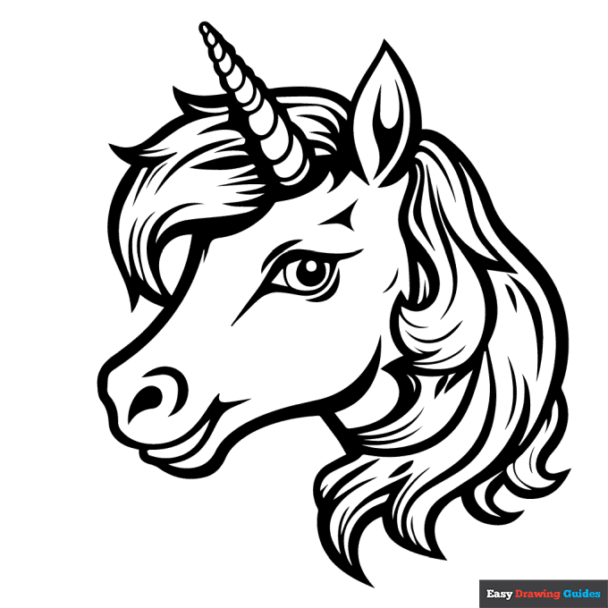 Unicorn head coloring page easy drawing guides