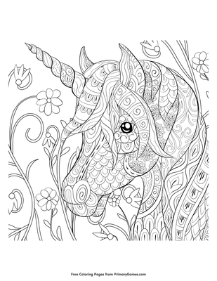 Zentangle unicorn head coloring page â free printable pdf from