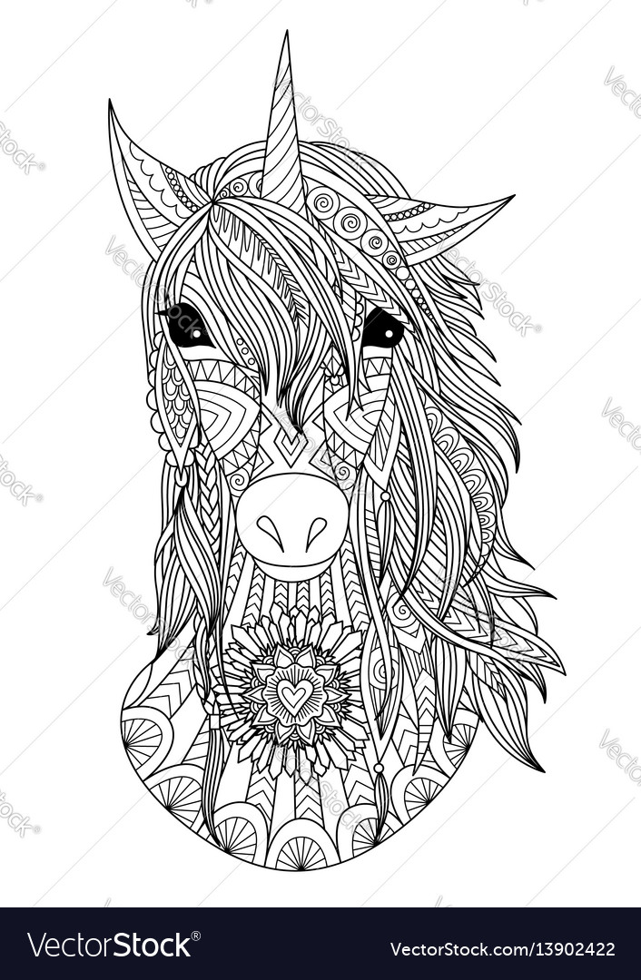 Unicorn head coloring page royalty free vector image