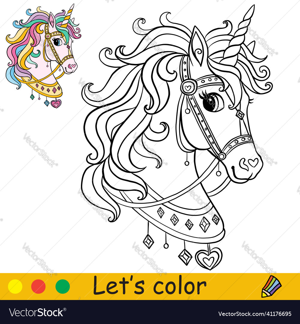 Coloring with template cute unicorn head vector image