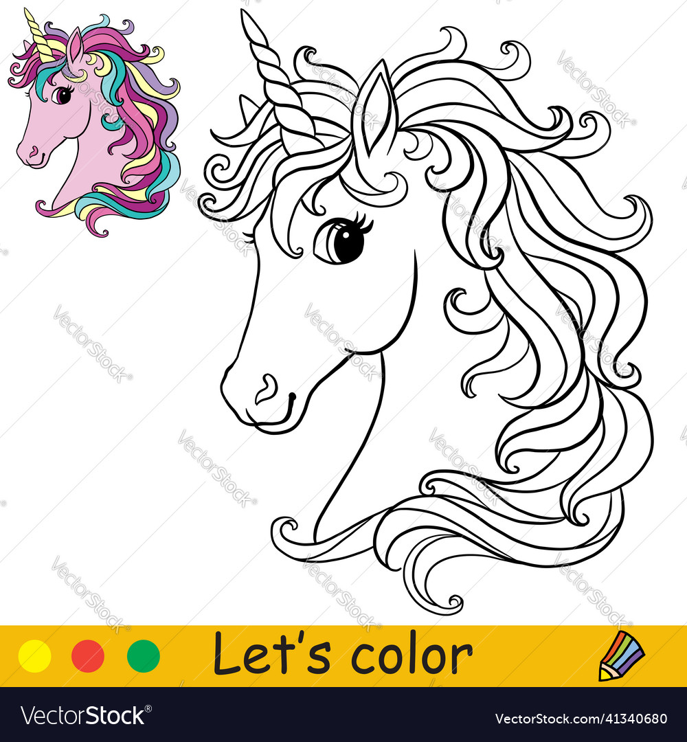 Coloring with template cute unicorn head vector image