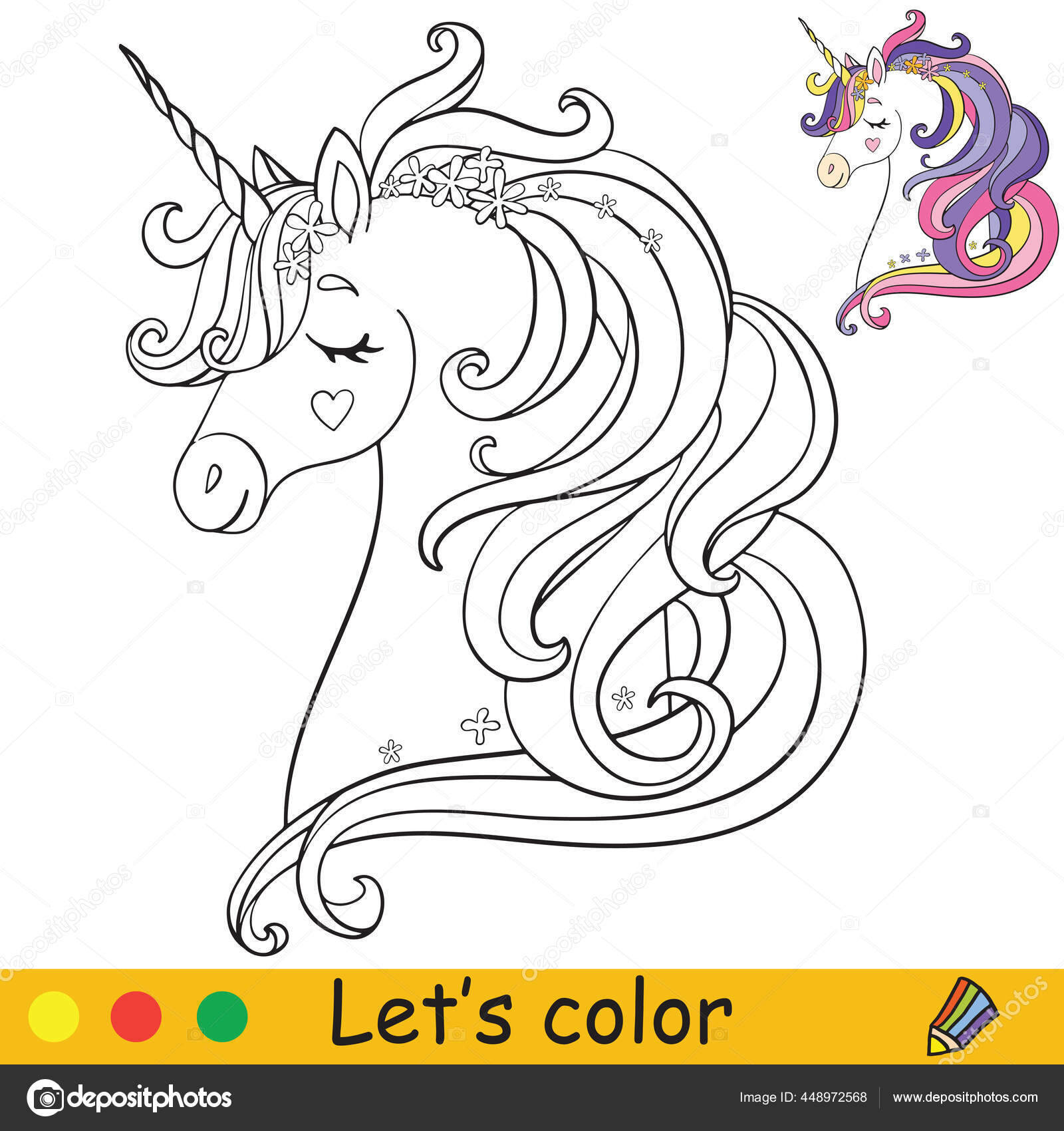 Coloring vector cute dreaming head of unicorn stock vector by alinart