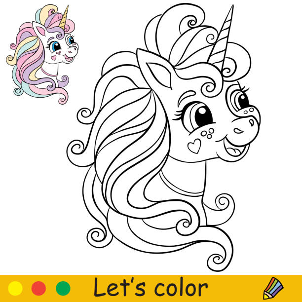 Coloring with template funny unicorn head vector illustration stock illustration