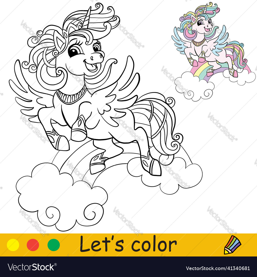 Coloring with template cute unicorn head vector image