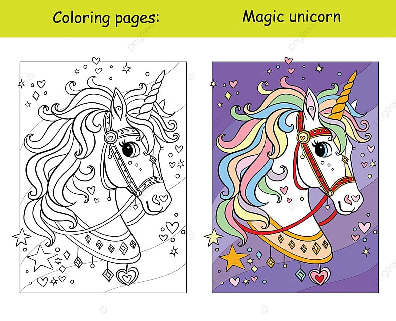 Cute unicorn head with rainbow mane in the sky with stars poster template download on