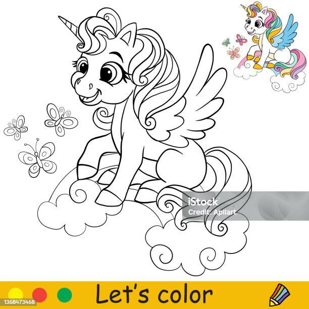 Coloring with template cute unicorn head vector illustration stock illustration