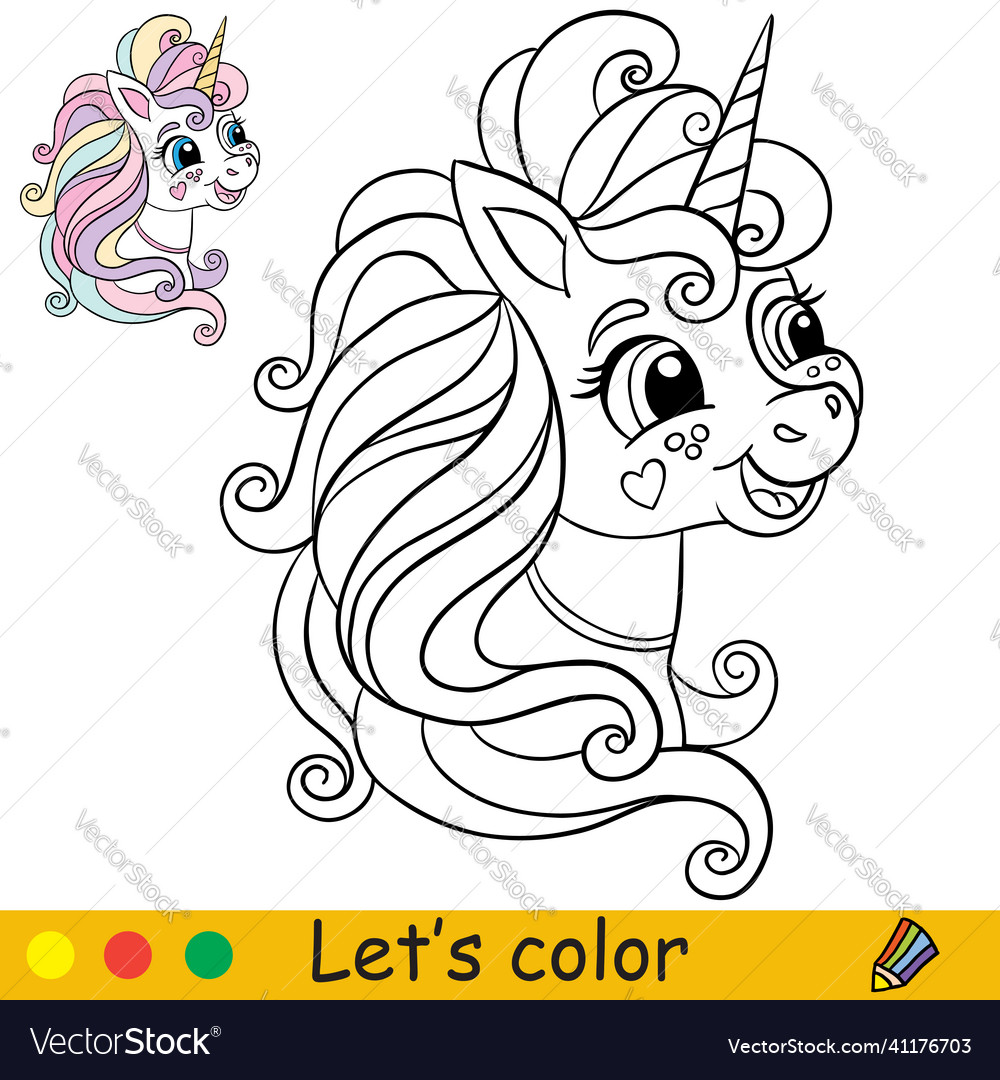 Coloring with template funny unicorn head vector image