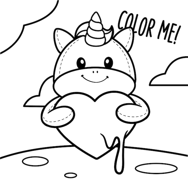 Premium vector cute unicorn heart coloring