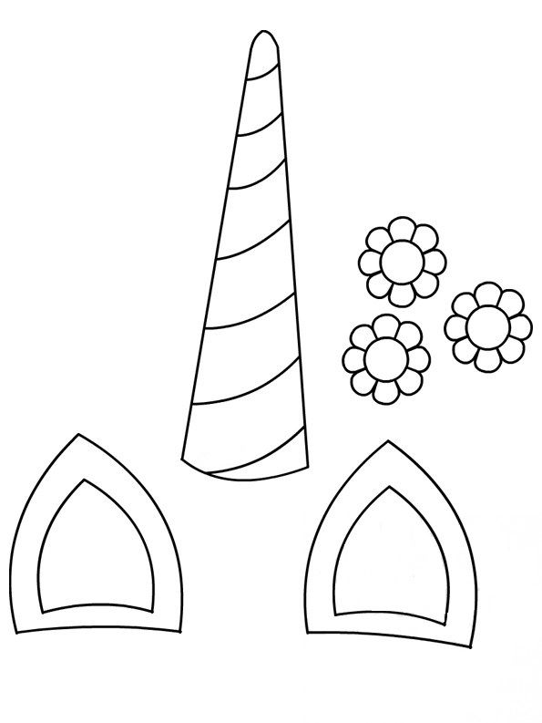 Unicorn horn ears and flowers coloring page