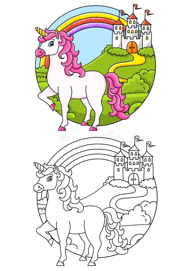 Cute unicorn magic fairy horse coloring book page for kids cartoon style stock vector