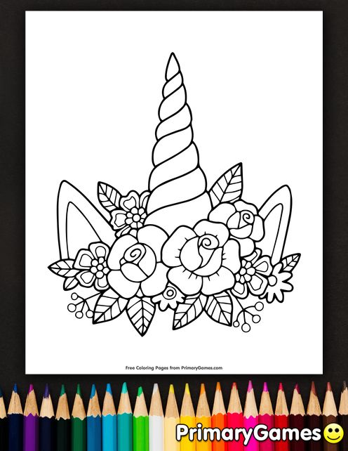 Unicorn horn and flowers coloring page â free printable ebook printable flower coloring pages flower coloring pages unicorn coloring pages