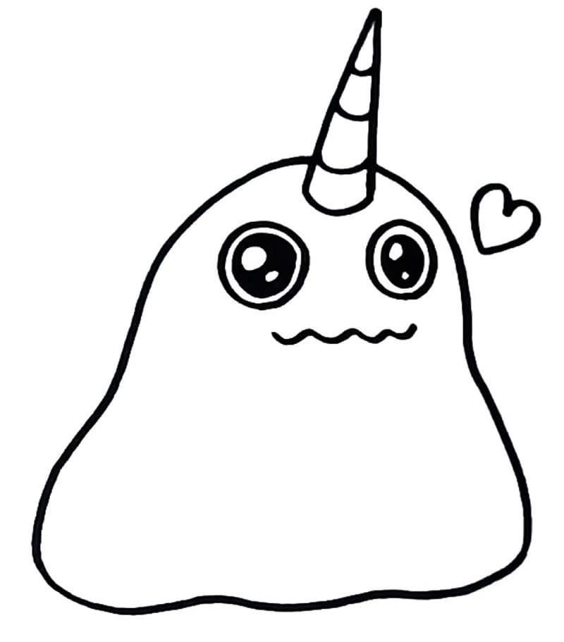 Cute slime with unicorn horn coloring page