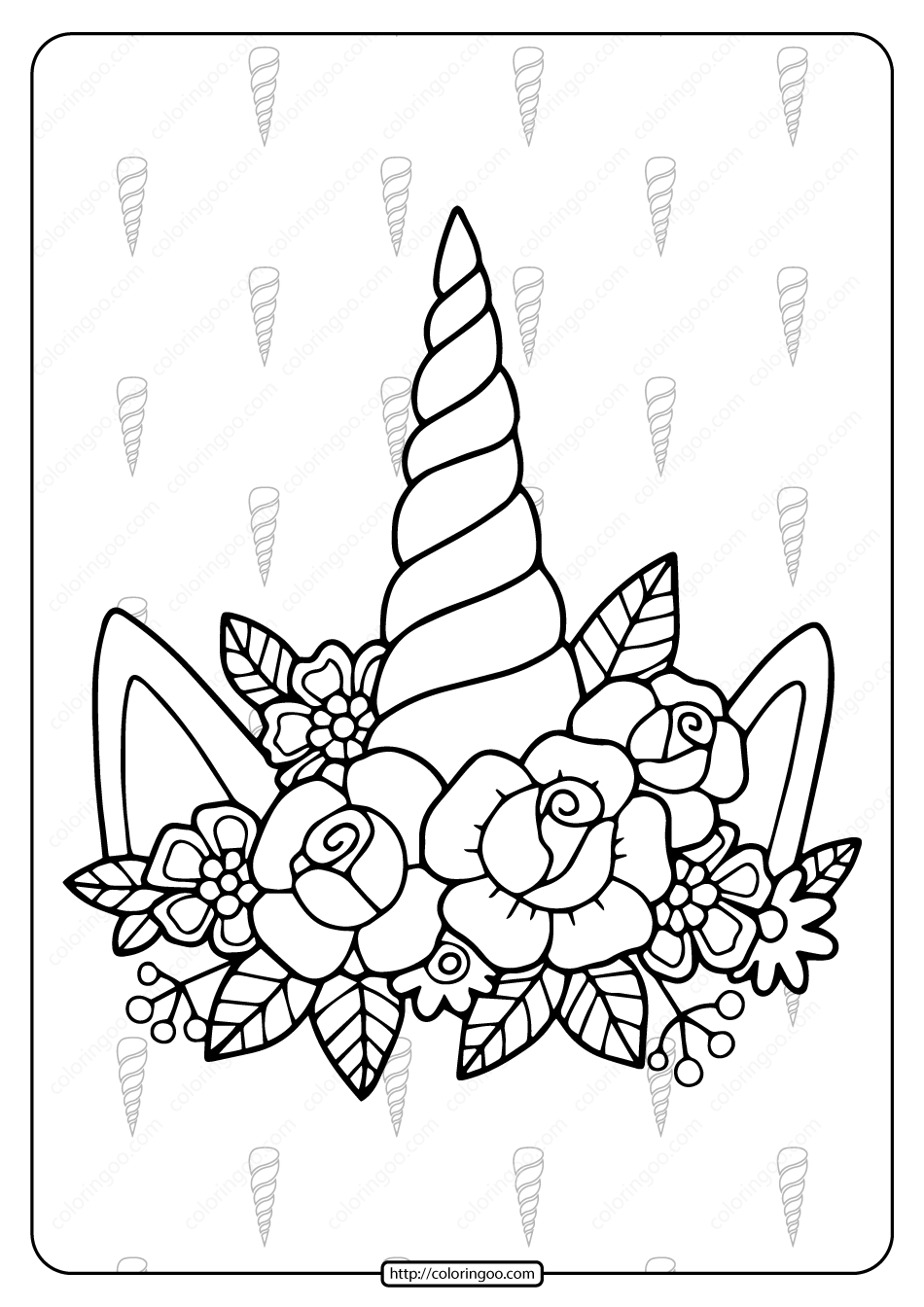 Printable unicorn horn and flowers coloring page unicorn coloring pages unicorn printables coloring pages