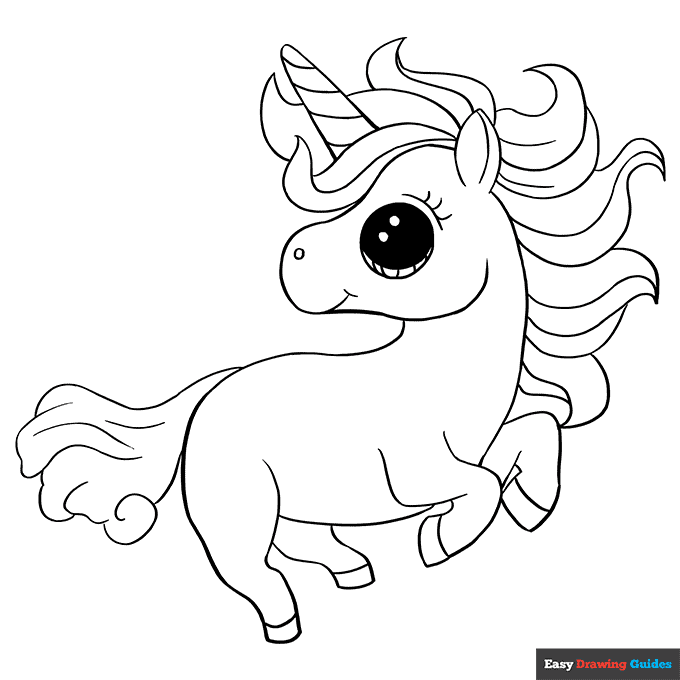 Chibi unicorn coloring page easy drawing guides