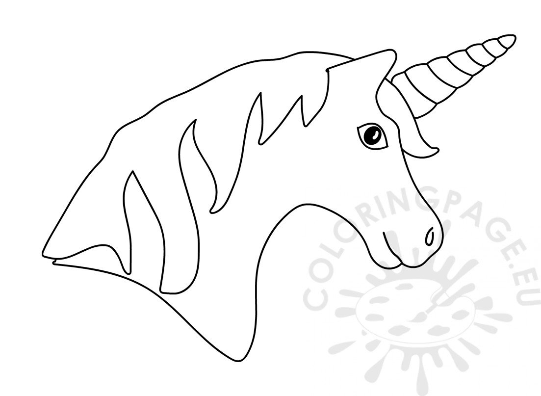 Printable unicorn head with rainbow horn coloring page