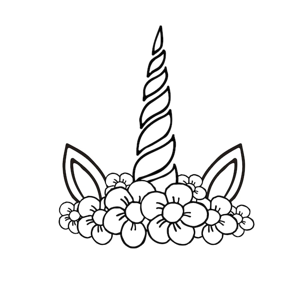 Premium vector vector hand drawn unicorn horn with flowers