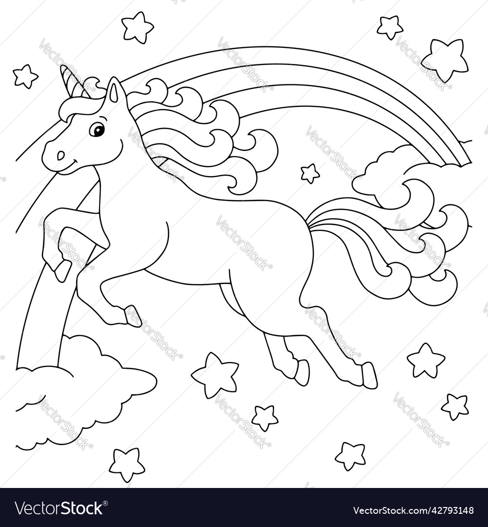 Magic unicorn fairy horse coloring book page vector image